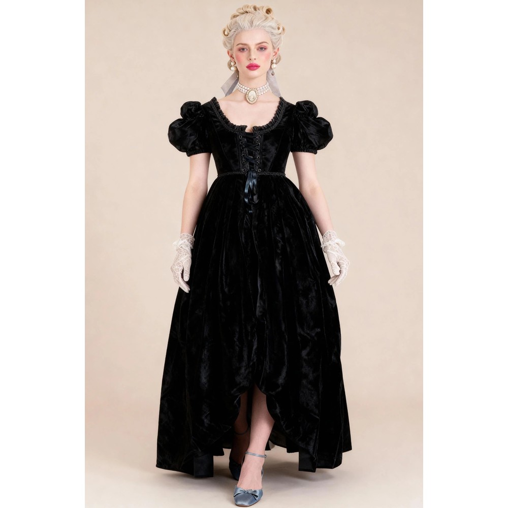 Attitude Corsets - Midori Rococo Overbust Guinevere Langes Korsett Kleid - Schwarz